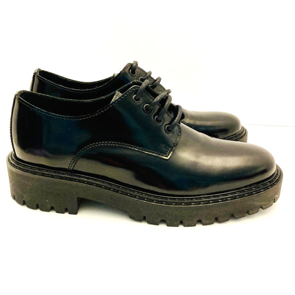 Maeve Anthropologie Platform Oxfords Womens 8 EU‎ 39 Black Leather Lug Sole - Picture 2 of 11